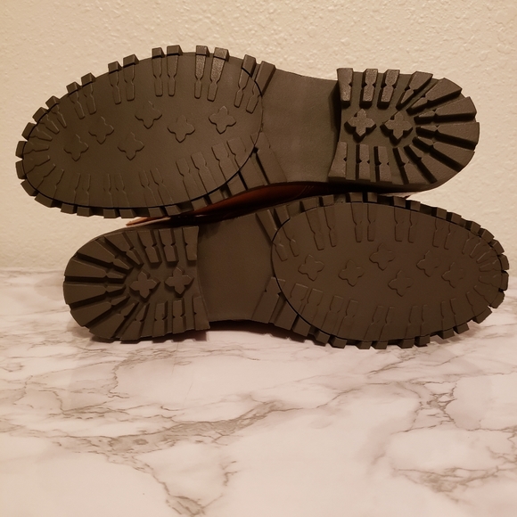 Womens Brown Cognac Combat Boots - Picture 6 of 7